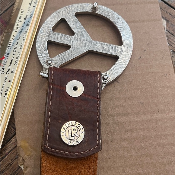Leatherock Brown Belt with Silver Peace Buckle long marked - Picture 6 of 7
